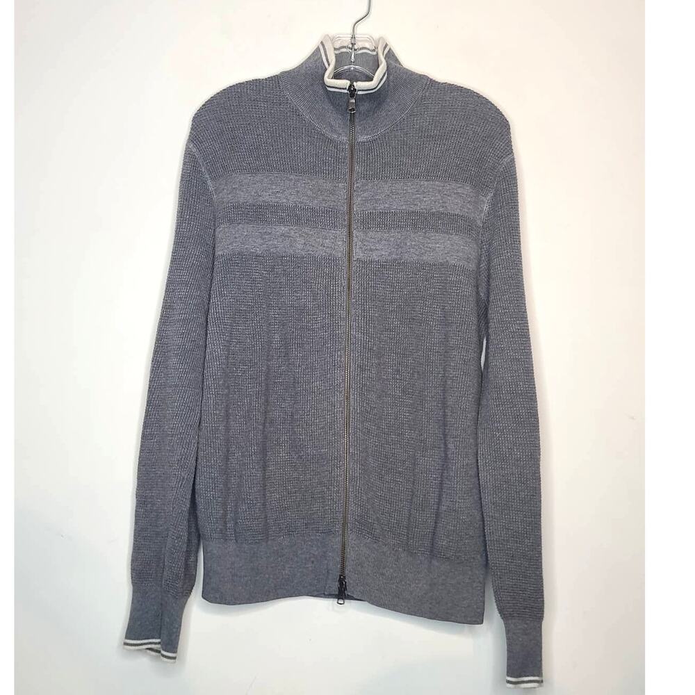 Banana Republic gray striped cotton wool full zip long sleeve sweater - medium